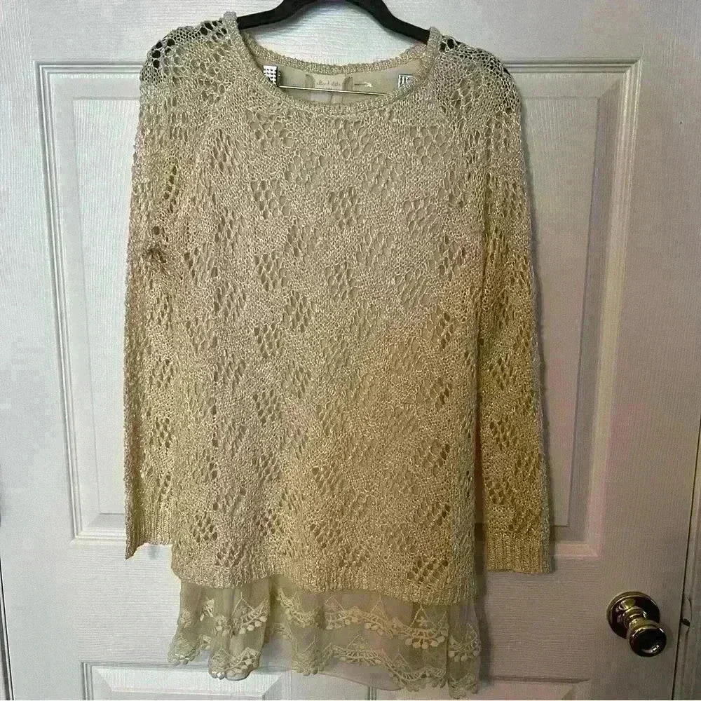 Altar’d State Cream Crochet Tunic Sweater/Mini Dress, Size S/M